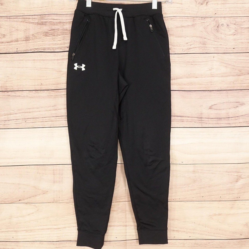 Under Armour Pants Youth M Black Ankle Jogger Sweatpants Zip Pockets Drawstring